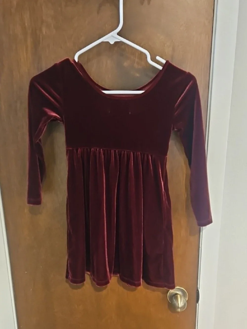 Old Navy Girls' Velvet Long Sleeve Dress in Wine Red